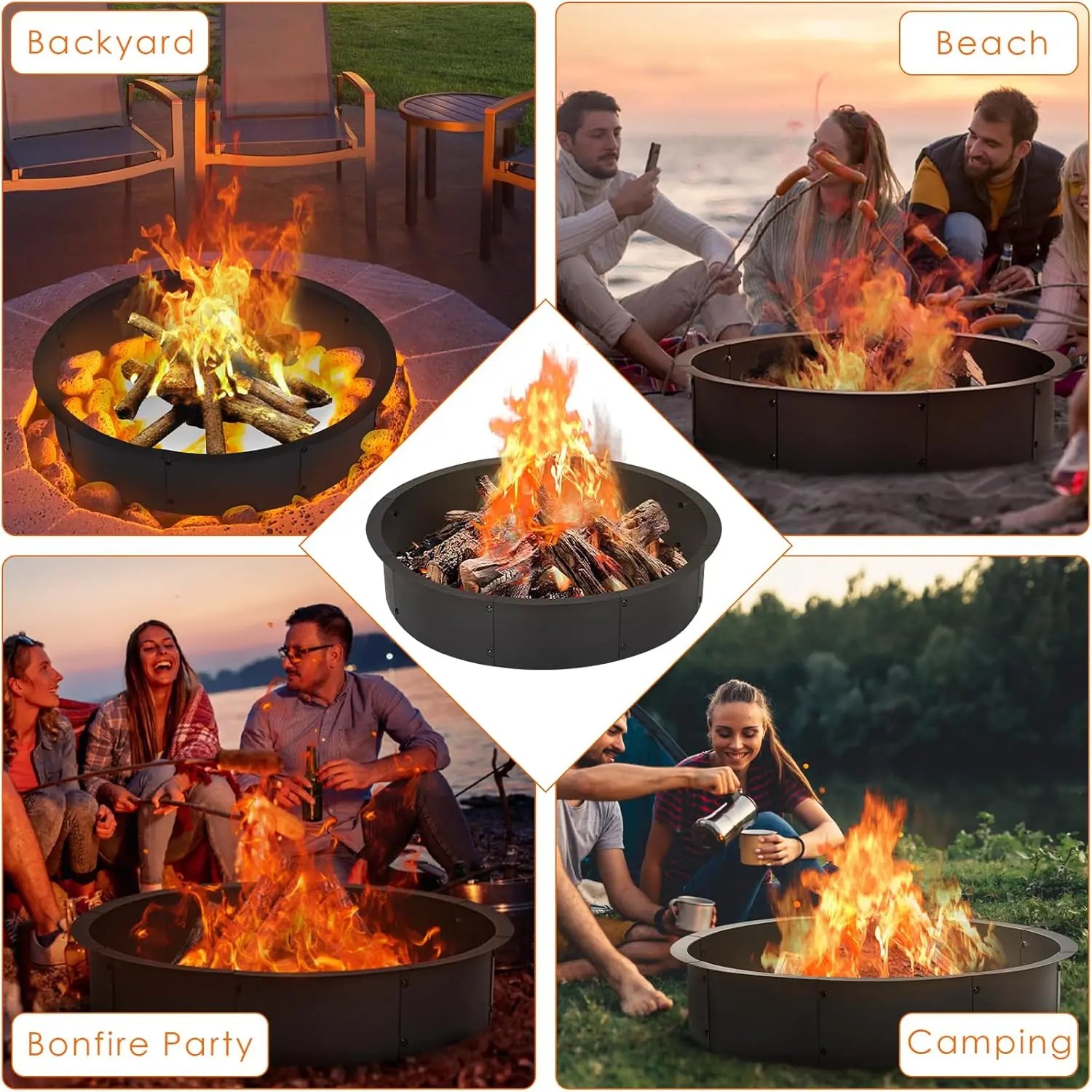Garvee Feuerkorb 122 cm, Edelstahl, Rauchfrei, Mit Belüftung, Wetterfest, Für Garten & Camping
