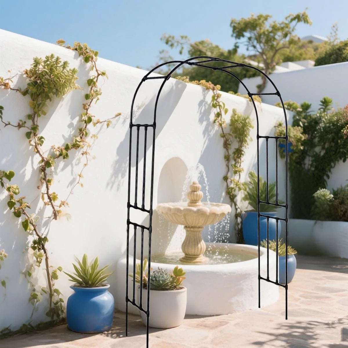 Garvee Hochzeitsbogen aus Metall 225 × 50 × 267 cm, robuster Gartenbogen mit dekorativen Seitenelementen, eleganter Stahlbogen für Hochzeit, Garten und Party, Schwarz
