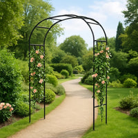 Garvee Hochzeitsbogen aus Metall 225 × 50 × 267 cm, robuster Gartenbogen mit dekorativen Seitenelementen, eleganter Stahlbogen für Hochzeit, Garten und Party, Schwarz