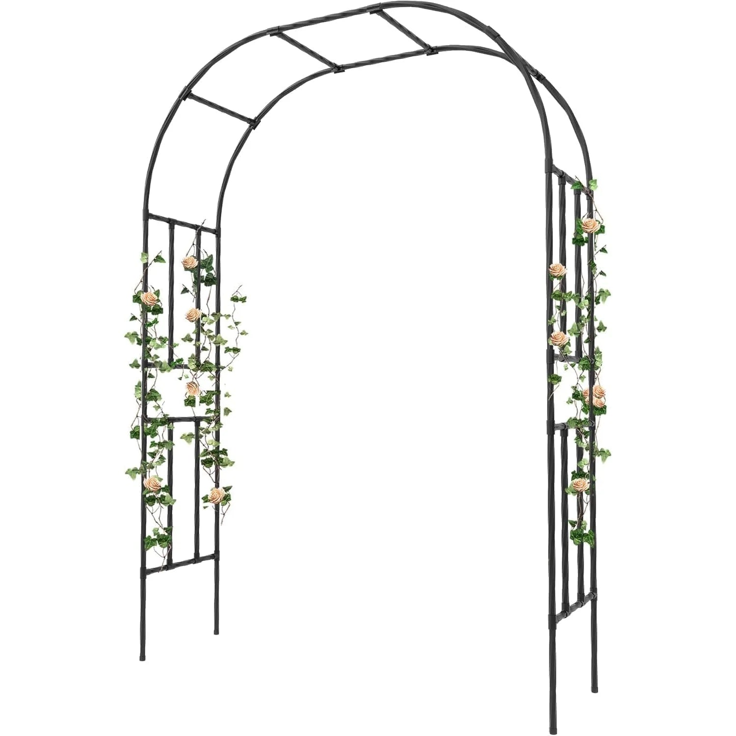 Garvee Hochzeitsbogen aus Metall 225 × 50 × 267 cm, robuster Gartenbogen mit dekorativen Seitenelementen, eleganter Stahlbogen für Hochzeit, Garten und Party, Schwarz