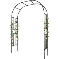 Garvee Hochzeitsbogen aus Metall 225 × 50 × 267 cm, robuster Gartenbogen mit dekorativen Seitenelementen, eleganter Stahlbogen für Hochzeit, Garten und Party, Schwarz