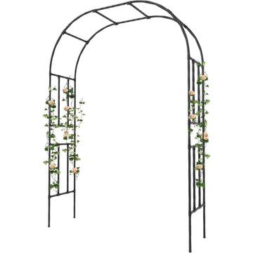 Garvee Hochzeitsbogen aus Metall 225 × 50 × 267 cm, robuster Gartenbogen mit dekorativen Seitenelementen, eleganter Stahlbogen für Hochzeit, Garten und Party, Schwarz
