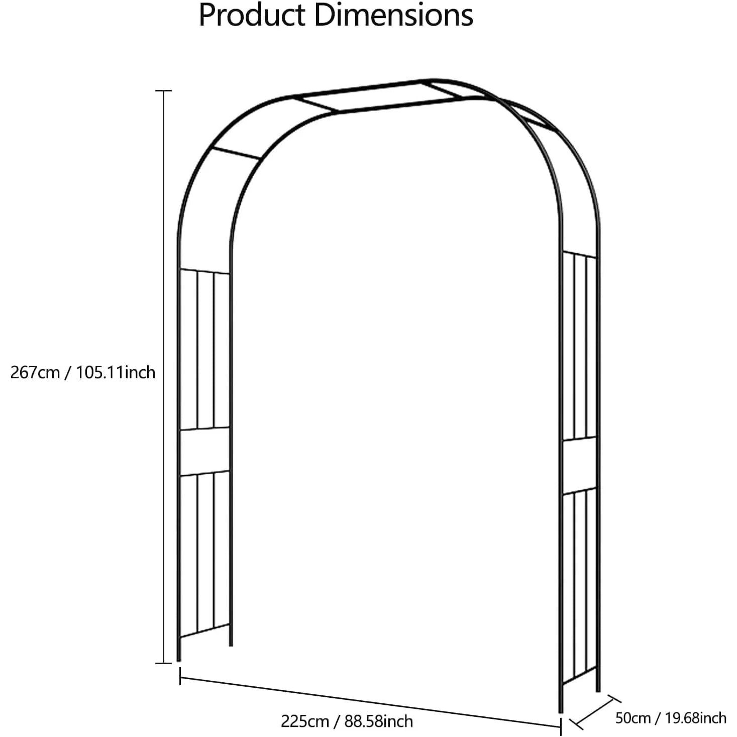 Garvee Hochzeitsbogen aus Metall 225 × 50 × 267 cm, robuster Gartenbogen mit dekorativen Seitenelementen, eleganter Stahlbogen für Hochzeit, Garten und Party, Schwarz