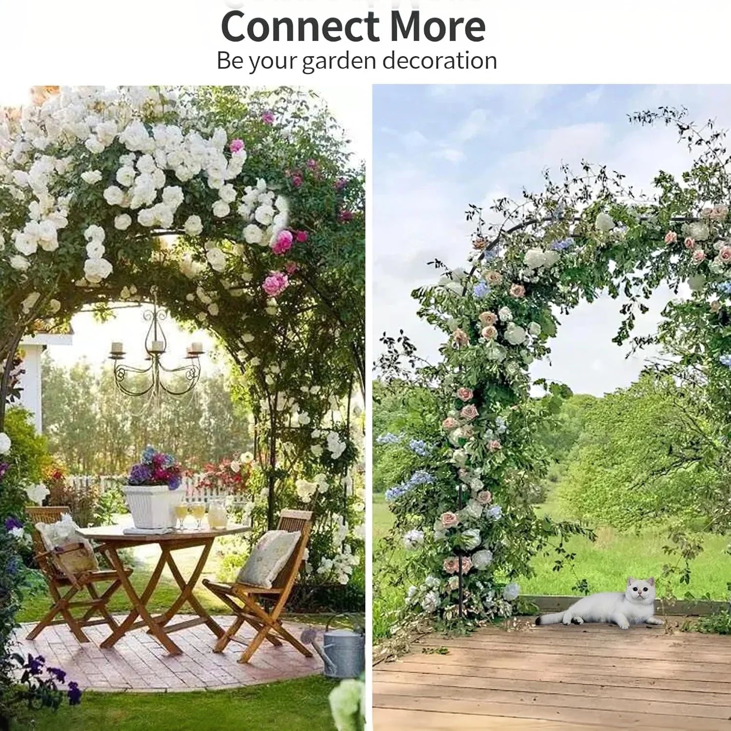 Garvee Hochzeitsbogen aus Metall 225 × 50 × 267 cm, robuster Gartenbogen mit dekorativen Seitenelementen, eleganter Stahlbogen für Hochzeit, Garten und Party, Schwarz