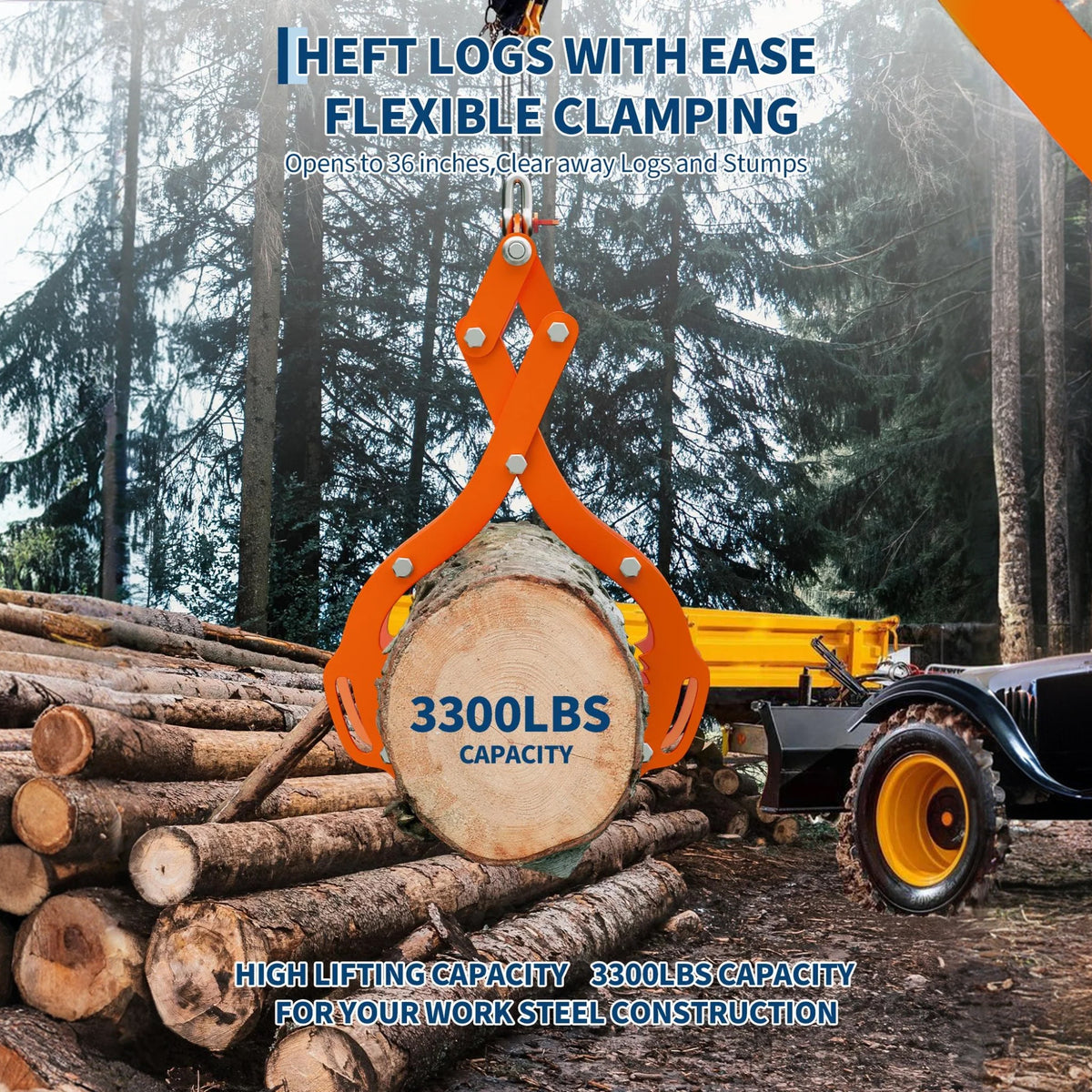 Garvee Schwerlast-Holzgreifer 36 Zoll – 4 Klauen, 1500 kg Tragkraft, für große Baumstämme