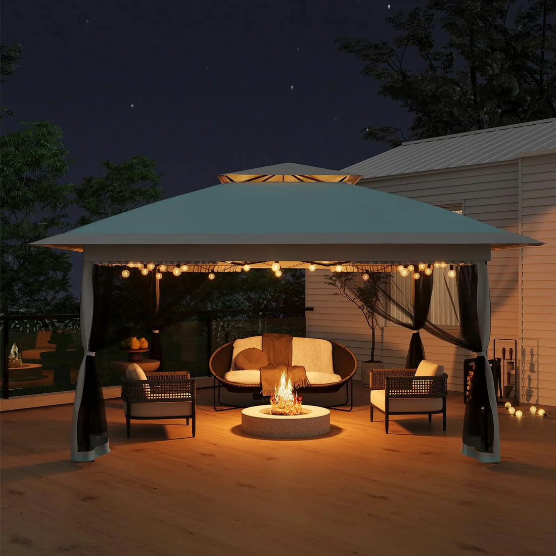 GARVEE 3x3 m Faltpavillon mit Moskitonetz, Wasserdichtes Gartenpavillon Pop-Up Zelt, UV-Schutz 50+, Höhenverstellbar, Für Garten, Terrasse, Camping und Outdoor-Events, Pastellblau