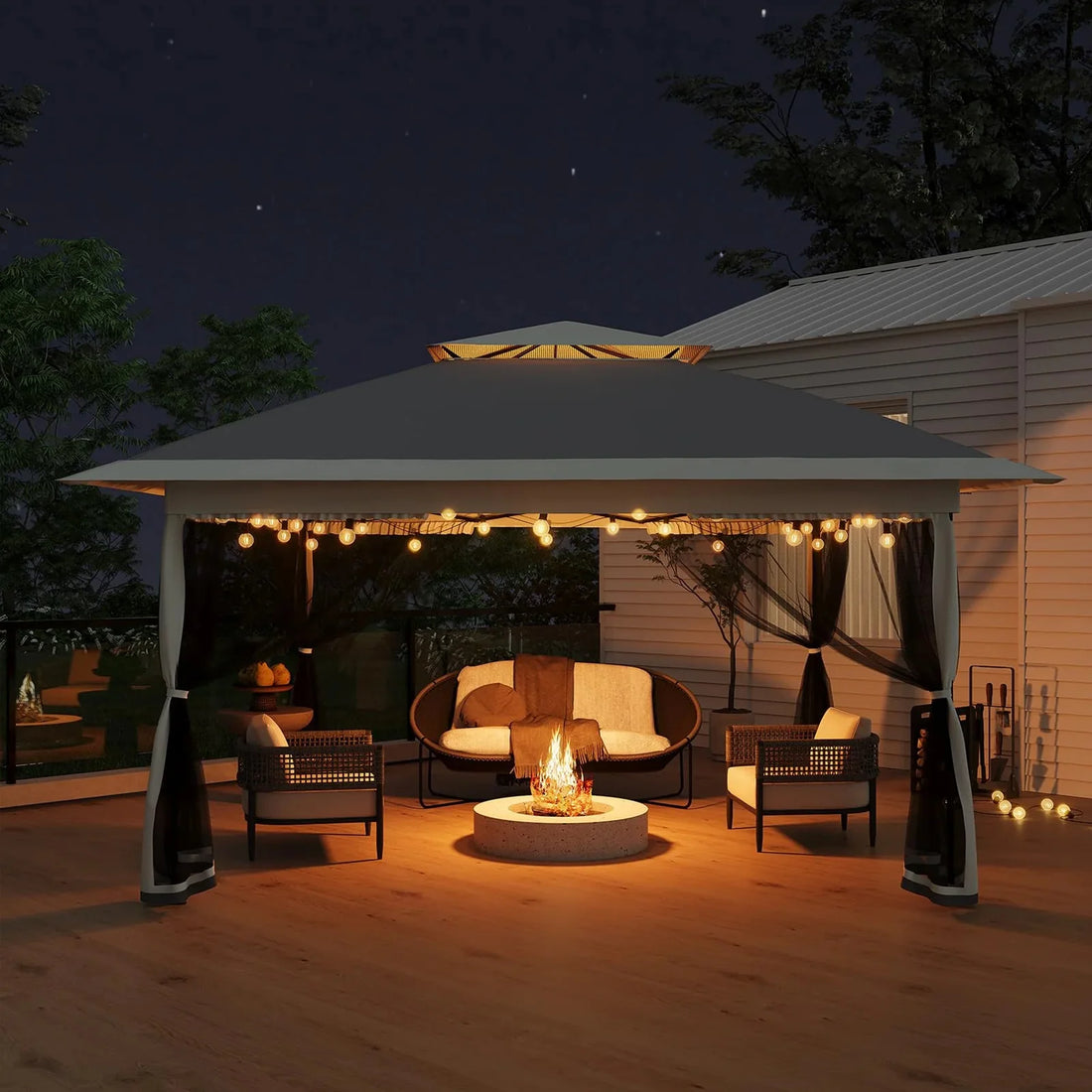 GARVEE 3x3 m Faltpavillon mit Moskitonetz, Wasserdichtes Gartenpavillon Pop-Up Zelt, UV-Schutz 50+, Höhenverstellbar, Für Garten, Terrasse, Camping und Outdoor-Events, Grau