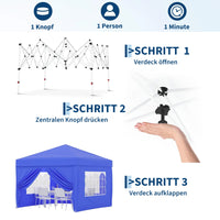 Garvee Faltpavillon 3×3 m, Wasserdicht, Mit 4 Seitenwänden, UV-Schutz 50+, Höhenverstellbar, Blau