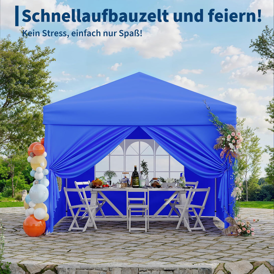 Garvee Faltpavillon 3×3 m, Wasserdicht, Mit 4 Seitenwänden, UV-Schutz 50+, Höhenverstellbar, Blau