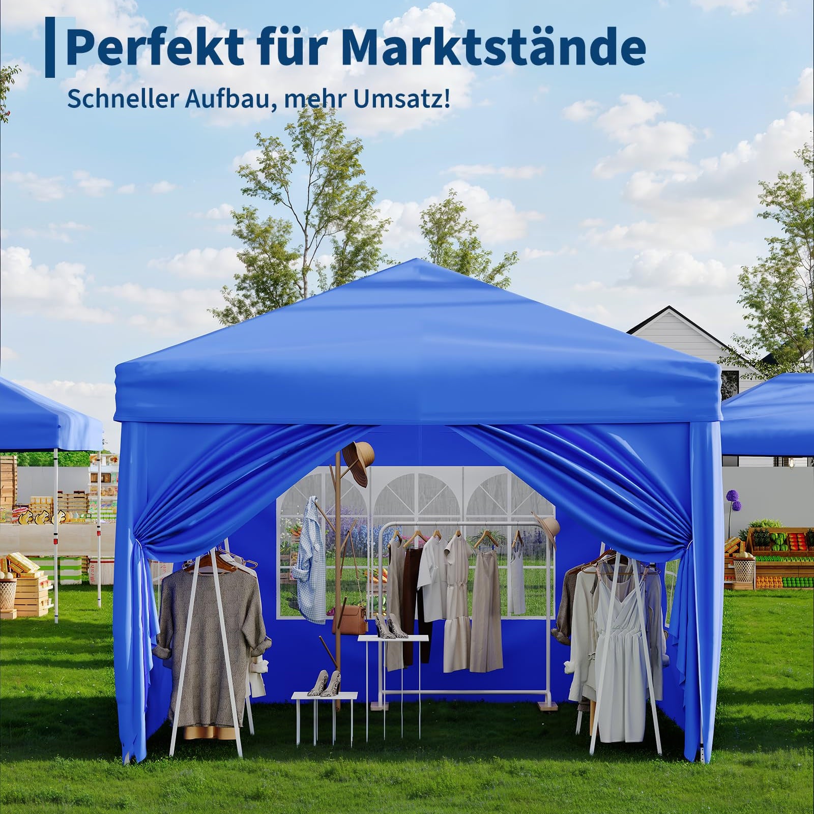 Garvee Faltpavillon 3×3 m, Wasserdicht, Mit 4 Seitenwänden, UV-Schutz 50+, Höhenverstellbar, Blau