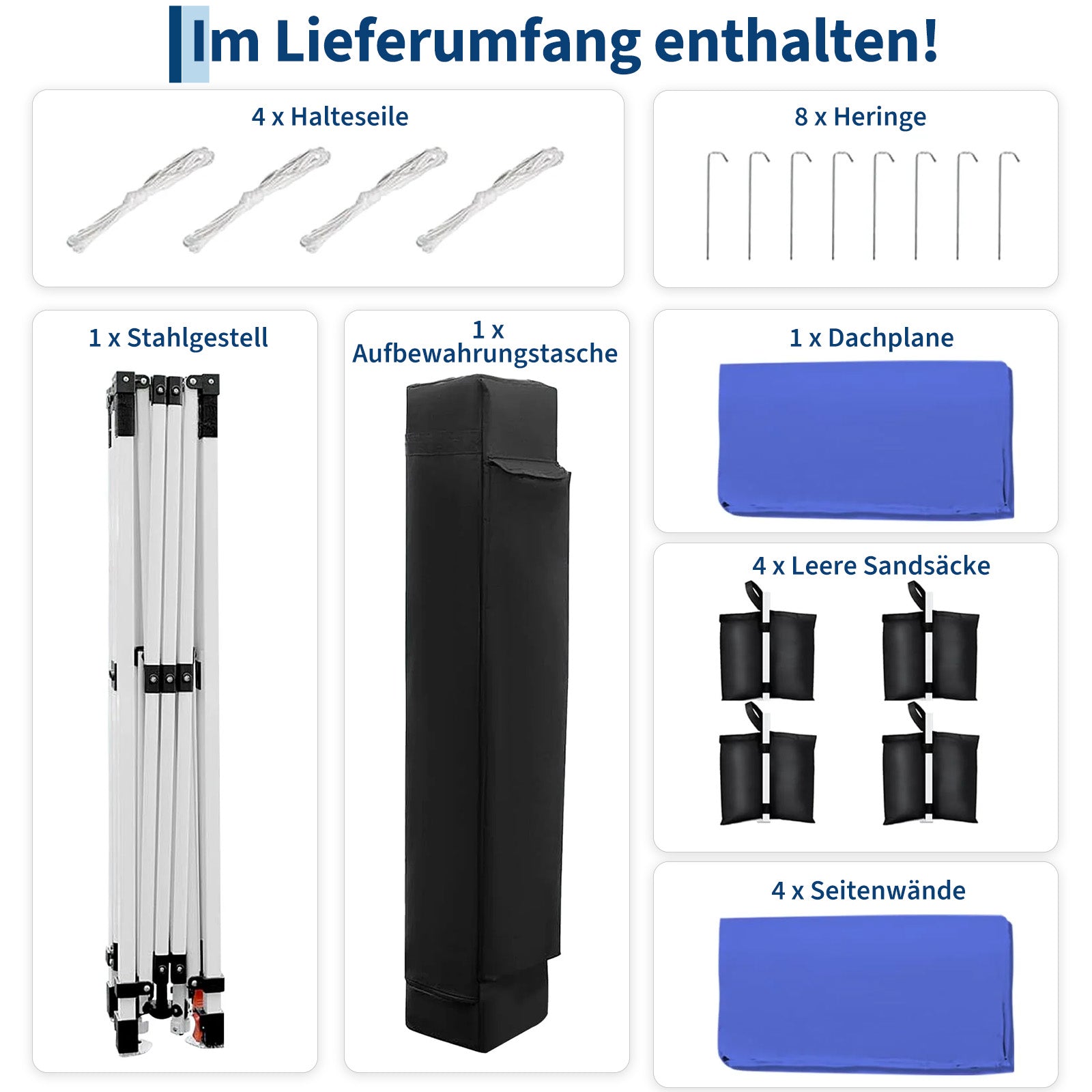 Garvee Faltpavillon 3×3 m, Wasserdicht, Mit 4 Seitenwänden, UV-Schutz 50+, Höhenverstellbar, Blau