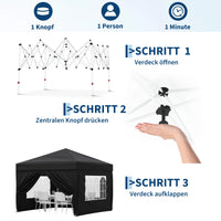 Garvee Faltpavillon 3×3 m, Wasserdicht, Mit 4 Seitenwänden, UV-Schutz 50+, Höhenverstellbar, Schwarz