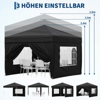 Garvee Faltpavillon 3×3 m, Wasserdicht, Mit 4 Seitenwänden, UV-Schutz 50+, Höhenverstellbar, Schwarz