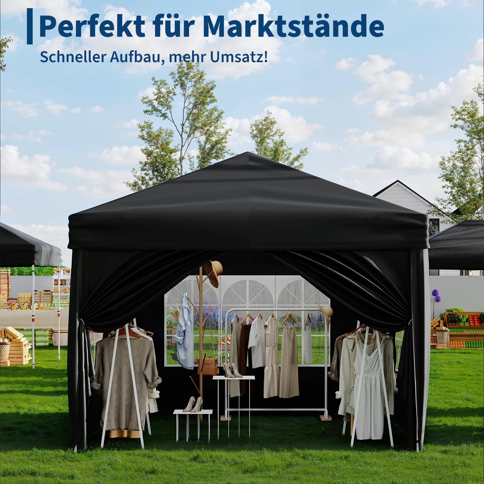 Garvee Faltpavillon 3×3 m, Wasserdicht, Mit 4 Seitenwänden, UV-Schutz 50+, Höhenverstellbar, Schwarz