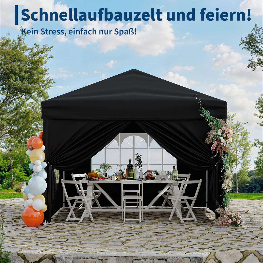 Garvee Faltpavillon 3×3 m, Wasserdicht, Mit 4 Seitenwänden, UV-Schutz 50+, Höhenverstellbar, Schwarz