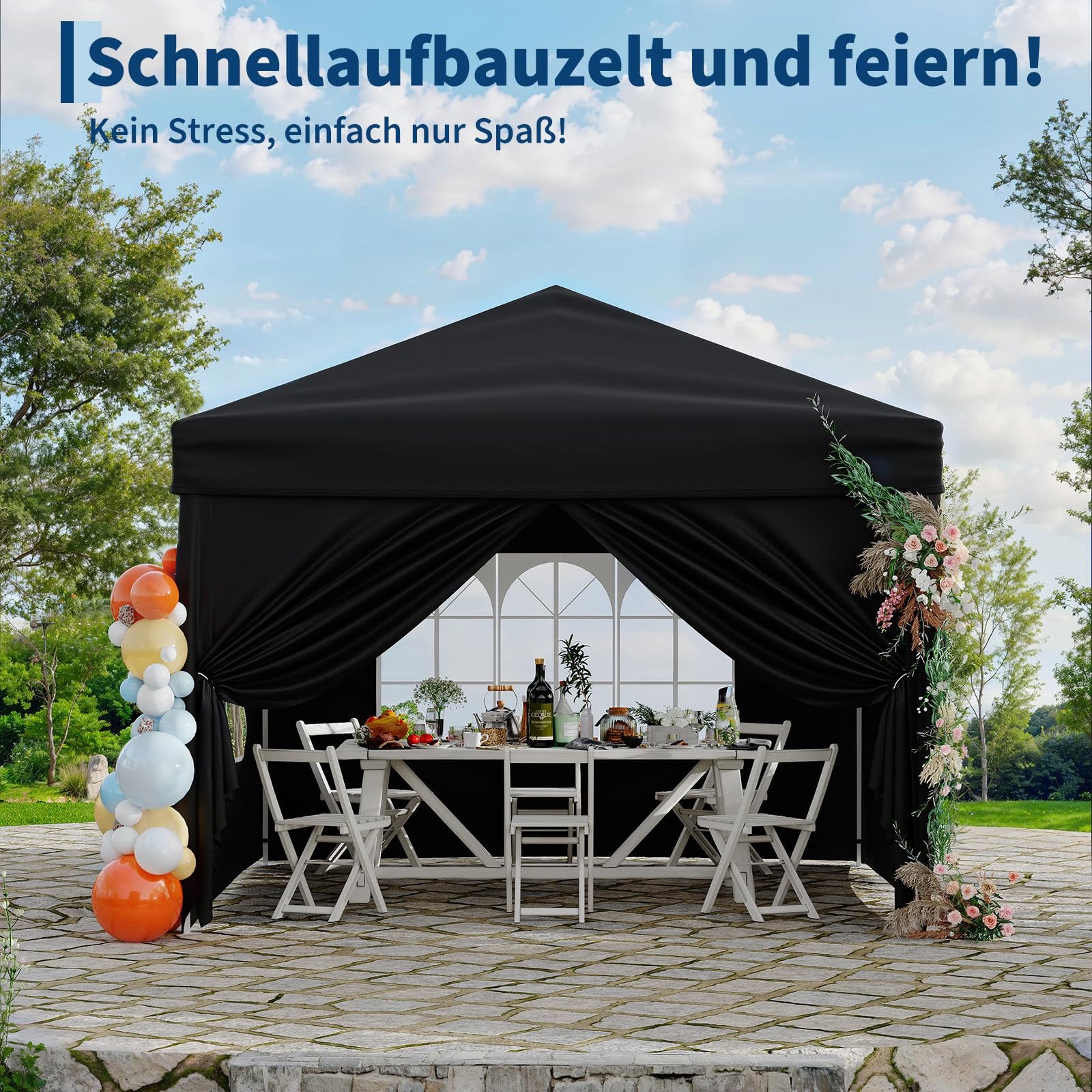 Garvee Faltpavillon 3×3 m, Wasserdicht, Mit 4 Seitenwänden, UV-Schutz 50+, Höhenverstellbar, Schwarz