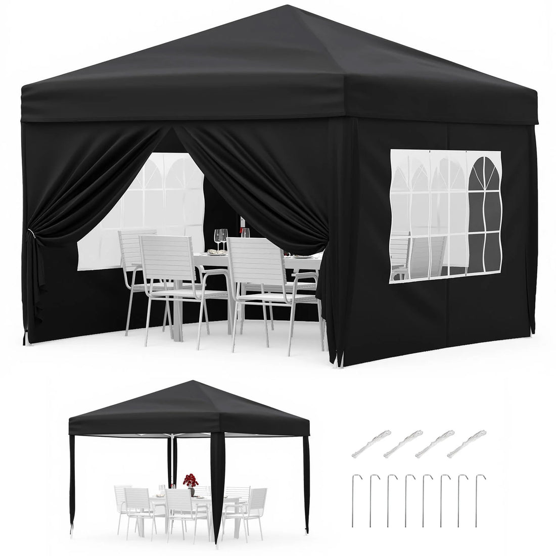 Garvee Faltpavillon 3×3 m, Wasserdicht, Mit 4 Seitenwänden, UV-Schutz 50+, Höhenverstellbar, Schwarz