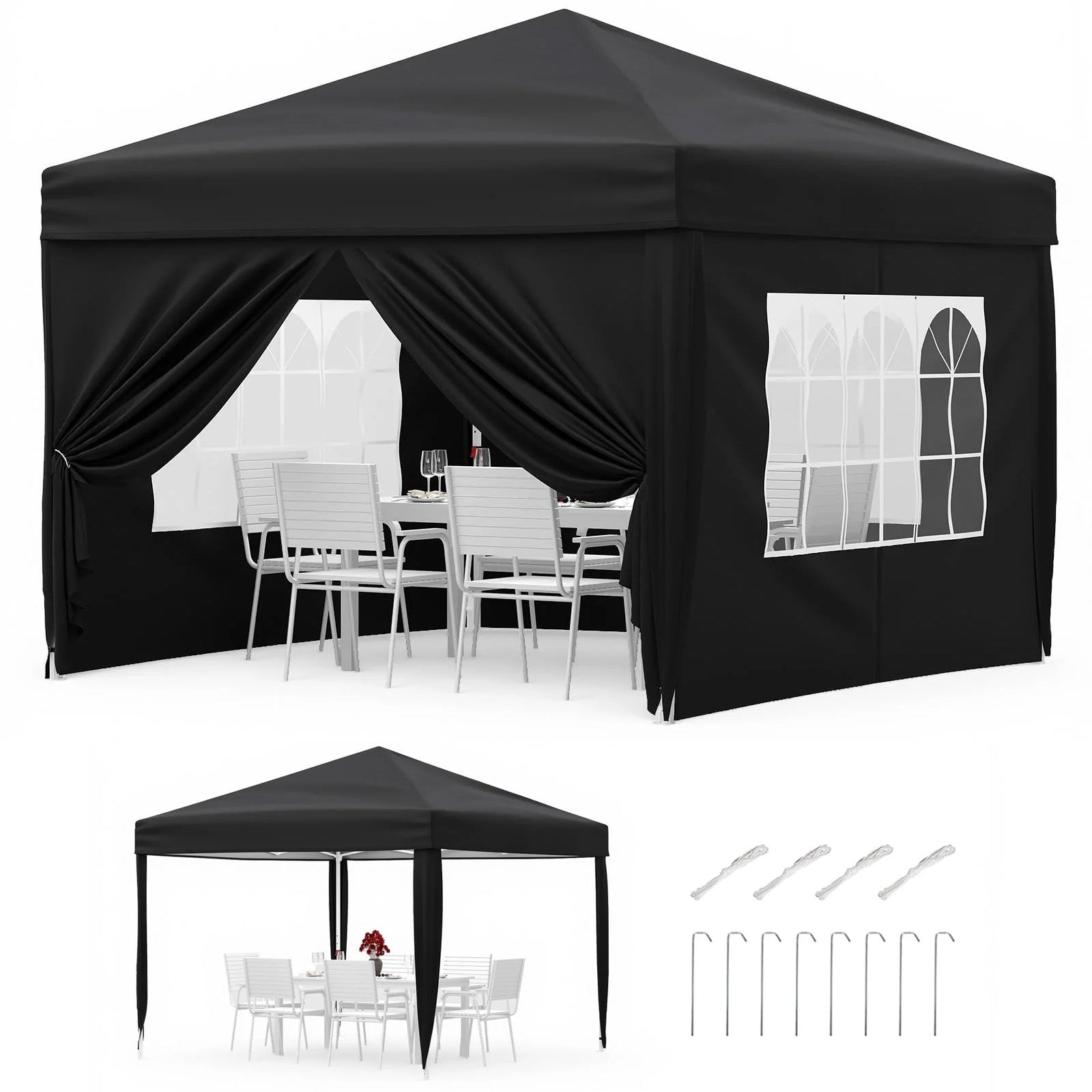 Garvee Faltpavillon 3×3 m, Wasserdicht, Mit 4 Seitenwänden, UV-Schutz 50+, Höhenverstellbar, Schwarz