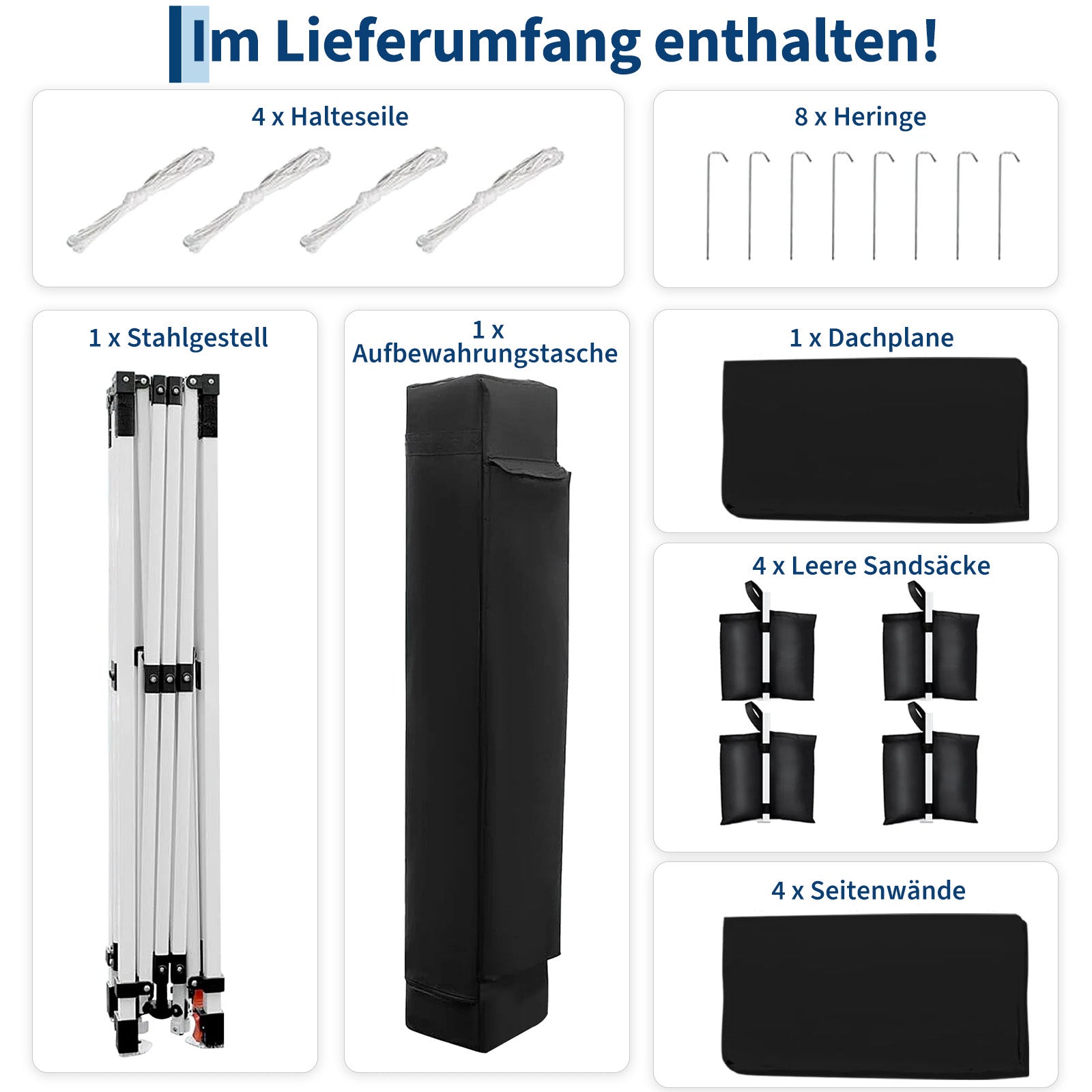 Garvee Faltpavillon 3×3 m, Wasserdicht, Mit 4 Seitenwänden, UV-Schutz 50+, Höhenverstellbar, Schwarz