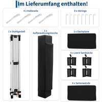 Garvee Faltpavillon 3×3 m, Wasserdicht, Mit 4 Seitenwänden, UV-Schutz 50+, Höhenverstellbar, Schwarz