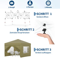 Garvee Faltpavillon 3×3 m, Wasserdicht, Mit 4 Seitenwänden, UV-Schutz 50+, Höhenverstellbar, Khaki