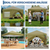 Garvee Faltpavillon 3×3 m, Wasserdicht, Mit 4 Seitenwänden, UV-Schutz 50+, Höhenverstellbar, Khaki