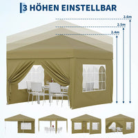 Garvee Faltpavillon 3×3 m, Wasserdicht, Mit 4 Seitenwänden, UV-Schutz 50+, Höhenverstellbar, Khaki