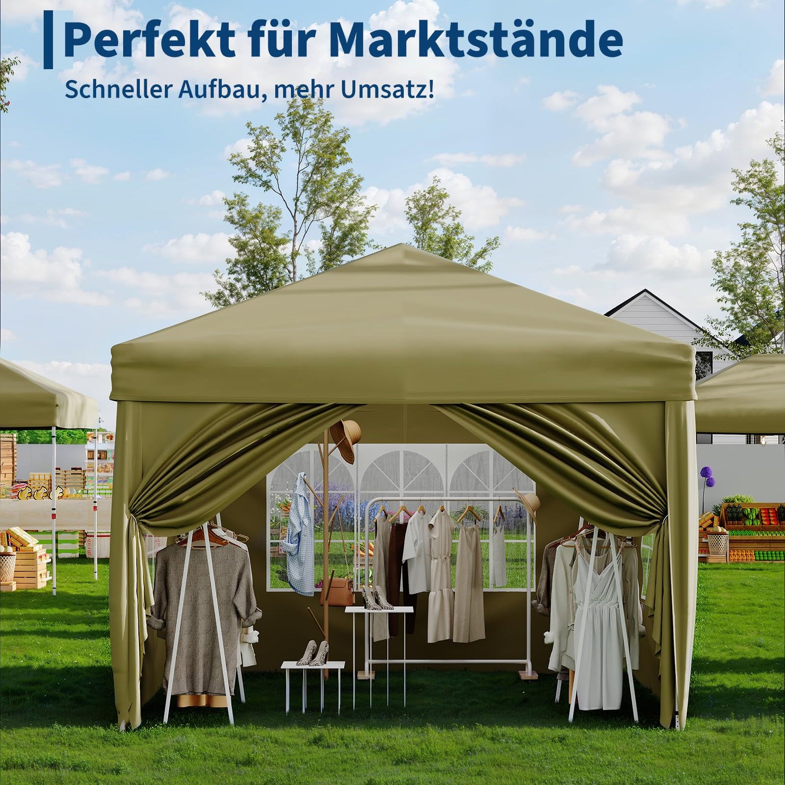 Garvee Faltpavillon 3×3 m, Wasserdicht, Mit 4 Seitenwänden, UV-Schutz 50+, Höhenverstellbar, Khaki