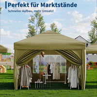 Garvee Faltpavillon 3×3 m, Wasserdicht, Mit 4 Seitenwänden, UV-Schutz 50+, Höhenverstellbar, Khaki