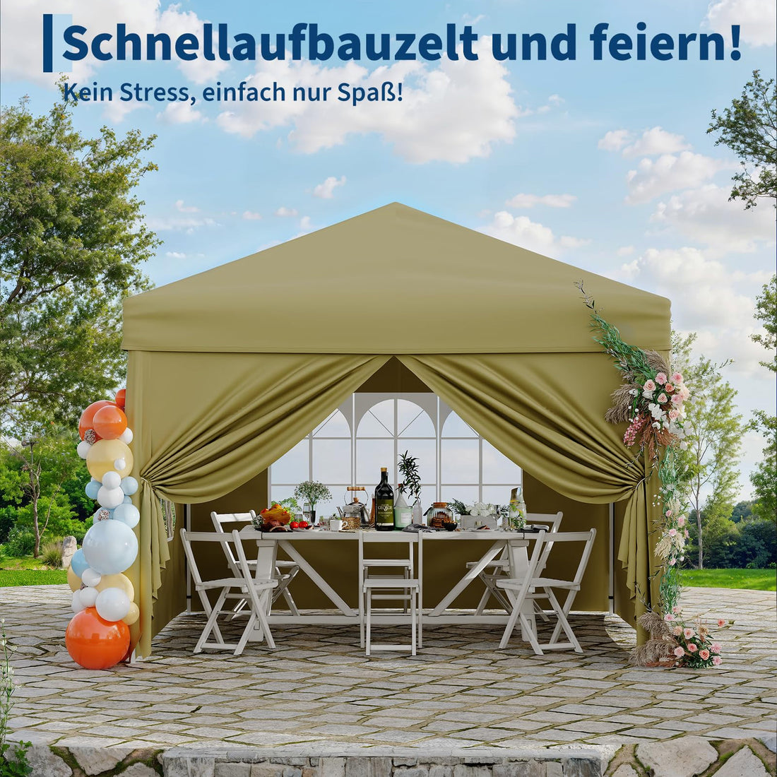 Garvee Faltpavillon 3×3 m, Wasserdicht, Mit 4 Seitenwänden, UV-Schutz 50+, Höhenverstellbar, Khaki