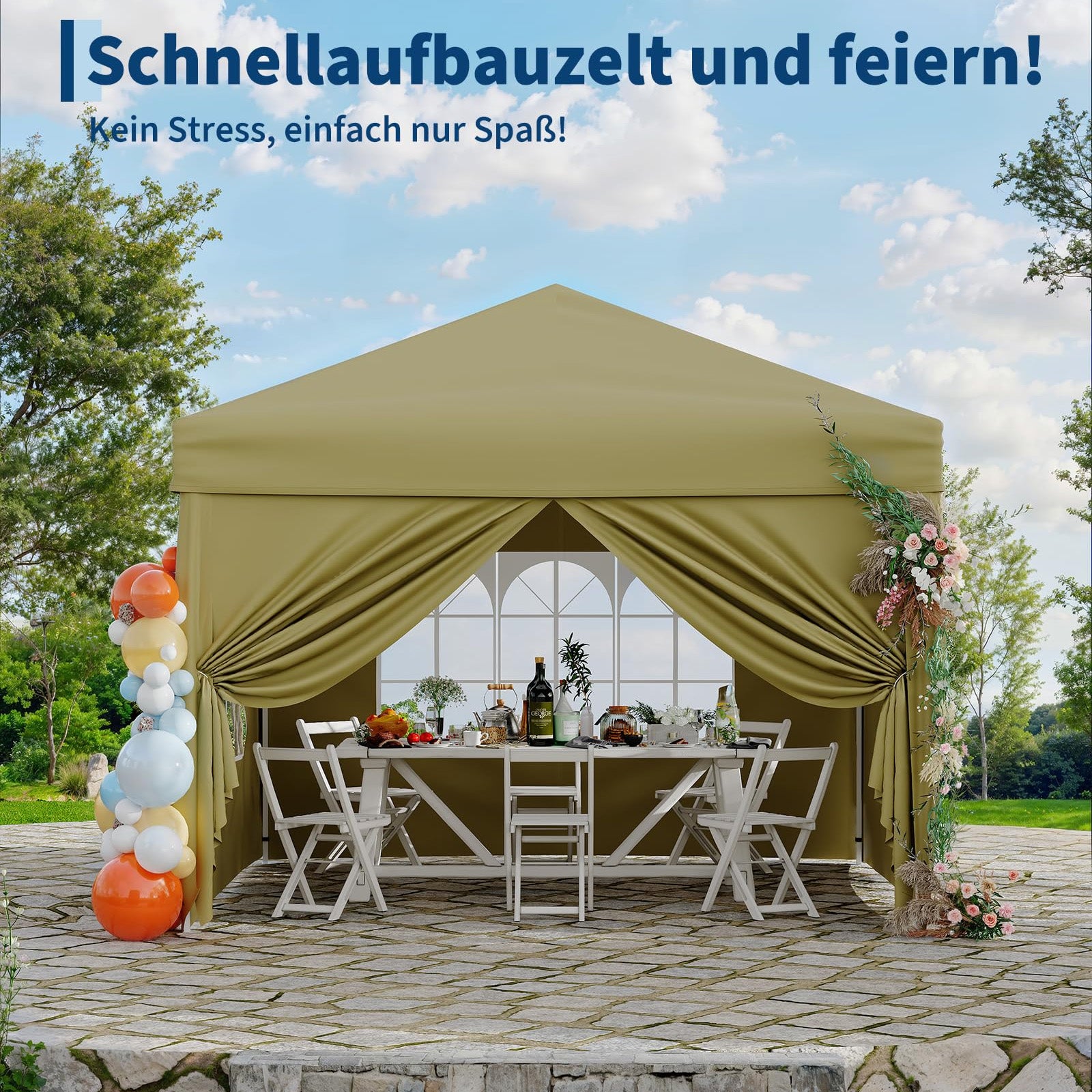 Garvee Faltpavillon 3×3 m, Wasserdicht, Mit 4 Seitenwänden, UV-Schutz 50+, Höhenverstellbar, Khaki