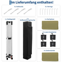 Garvee Faltpavillon 3×3 m, Wasserdicht, Mit 4 Seitenwänden, UV-Schutz 50+, Höhenverstellbar, Khaki