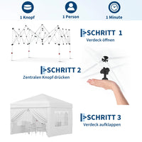 Garvee Faltpavillon 3×3 m, Wasserdicht, Mit 4 Seitenwänden, UV-Schutz 50+, Höhenverstellbar, Weiß