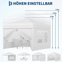 Garvee Faltpavillon 3×3 m, Wasserdicht, Mit 4 Seitenwänden, UV-Schutz 50+, Höhenverstellbar, Weiß