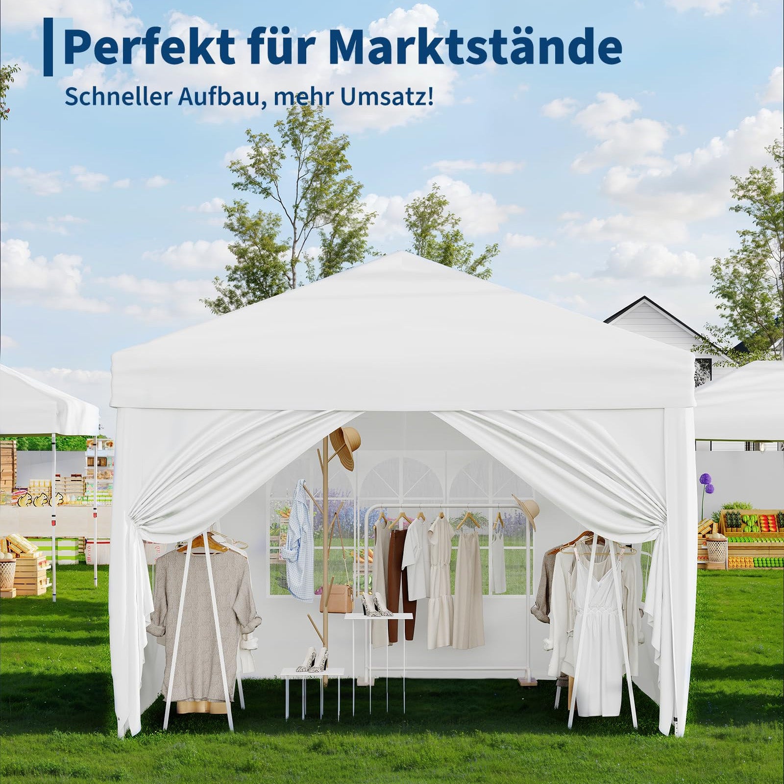 Garvee Faltpavillon 3×3 m, Wasserdicht, Mit 4 Seitenwänden, UV-Schutz 50+, Höhenverstellbar, Weiß