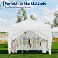 Garvee Faltpavillon 3×3 m, Wasserdicht, Mit 4 Seitenwänden, UV-Schutz 50+, Höhenverstellbar, Weiß