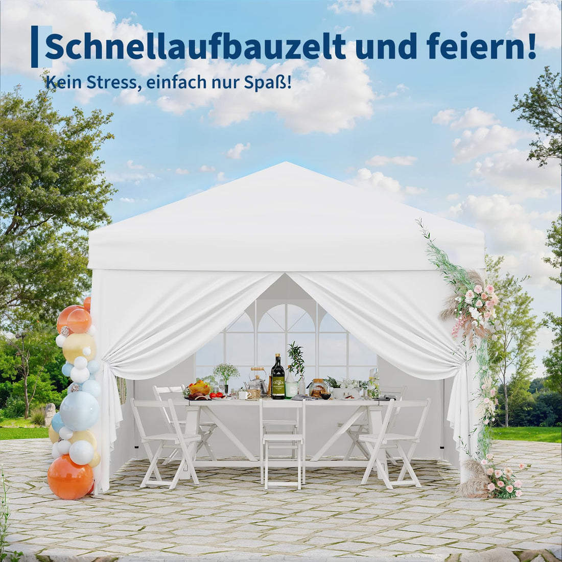 Garvee Faltpavillon 3×3 m, Wasserdicht, Mit 4 Seitenwänden, UV-Schutz 50+, Höhenverstellbar, Weiß