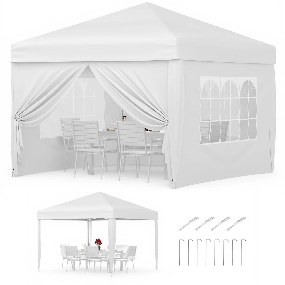 Garvee Faltpavillon 3×3 m, Wasserdicht, Mit 4 Seitenwänden, UV-Schutz 50+, Höhenverstellbar, Weiß