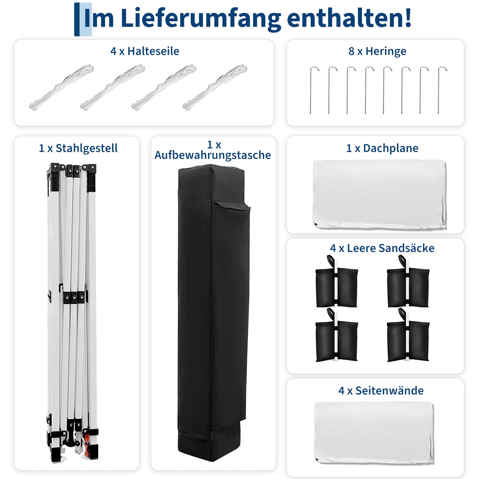 Garvee Faltpavillon 3×3 m, Wasserdicht, Mit 4 Seitenwänden, UV-Schutz 50+, Höhenverstellbar, Weiß