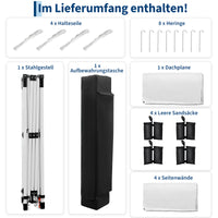 Garvee Faltpavillon 3×3 m, Wasserdicht, Mit 4 Seitenwänden, UV-Schutz 50+, Höhenverstellbar, Weiß