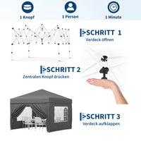 Garvee Faltpavillon 3×3 m, Wasserdicht, Mit 4 Seitenwänden, UV-Schutz 50+, Höhenverstellbar, Grau