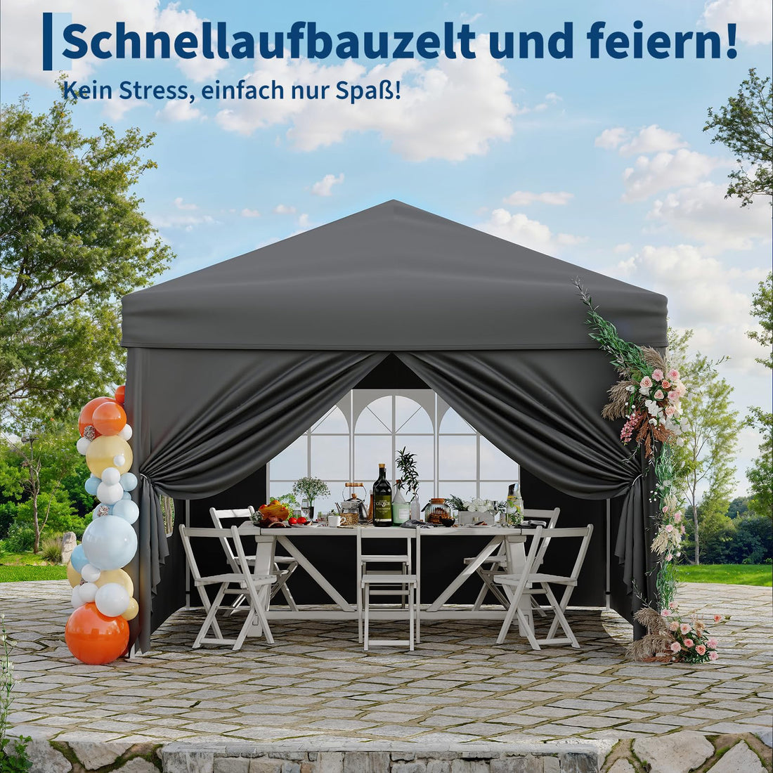 Garvee Faltpavillon 3×3 m, Wasserdicht, Mit 4 Seitenwänden, UV-Schutz 50+, Höhenverstellbar, Grau