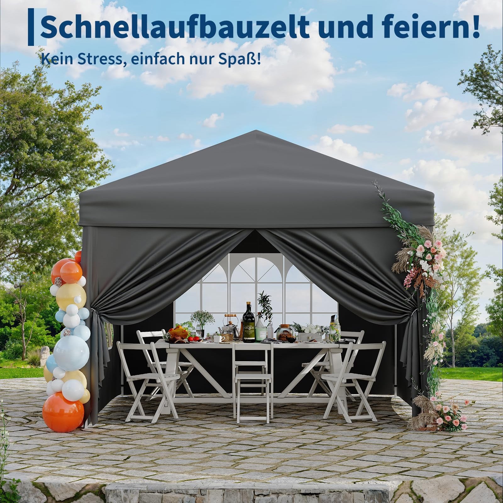 Garvee Faltpavillon 3×3 m, Wasserdicht, Mit 4 Seitenwänden, UV-Schutz 50+, Höhenverstellbar, Grau