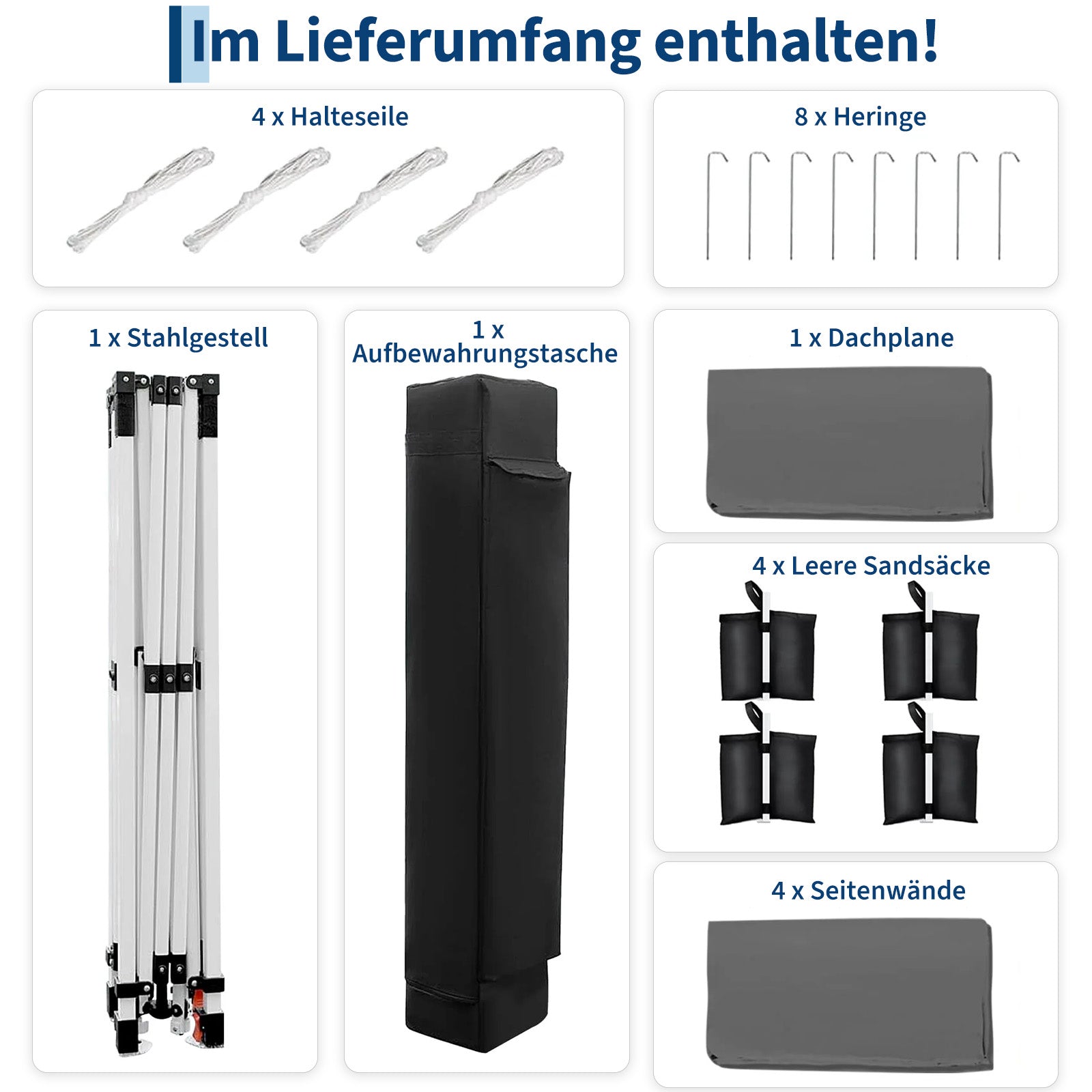 Garvee Faltpavillon 3×3 m, Wasserdicht, Mit 4 Seitenwänden, UV-Schutz 50+, Höhenverstellbar, Grau