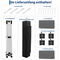 Garvee Faltpavillon 3×3 m, Wasserdicht, Mit 4 Seitenwänden, UV-Schutz 50+, Höhenverstellbar, Grau