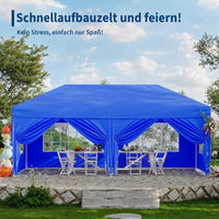 Garvee 3 × 6 m Faltpavillon mit 6 Seitenwänden, wasserdichter Partyzelt-Pavillon, stabiler Gartenpavillon für Terrasse, Garten, Camping & Veranstaltungen, Blau
