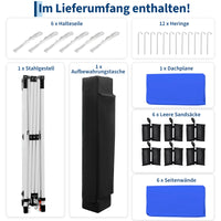 Garvee 3 × 6 m Faltpavillon mit 6 Seitenwänden, wasserdichter Partyzelt-Pavillon, stabiler Gartenpavillon für Terrasse, Garten, Camping & Veranstaltungen, Blau