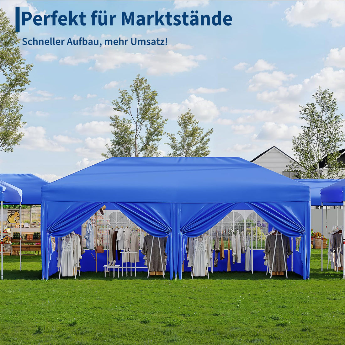 Garvee 3 × 6 m Faltpavillon mit 6 Seitenwänden, wasserdichter Partyzelt-Pavillon, stabiler Gartenpavillon für Terrasse, Garten, Camping & Veranstaltungen, Blau