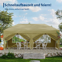 Garvee 3 × 6 m Faltpavillon mit 6 Seitenwänden, wasserdichter Partyzelt-Pavillon, stabiler Gartenpavillon für Terrasse, Garten, Camping & Veranstaltungen, Khaki