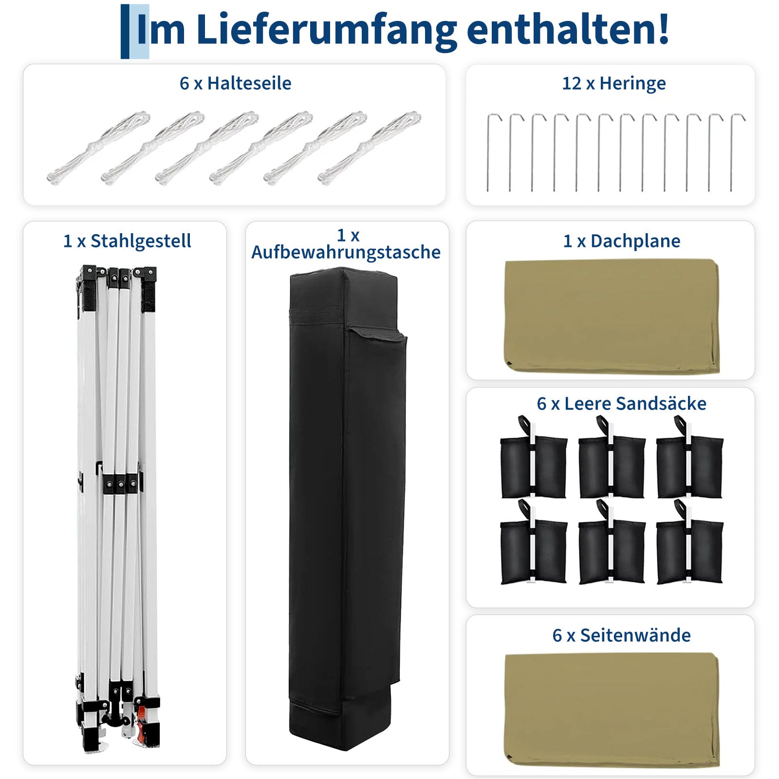 Garvee 3 × 6 m Faltpavillon mit 6 Seitenwänden, wasserdichter Partyzelt-Pavillon, stabiler Gartenpavillon für Terrasse, Garten, Camping & Veranstaltungen, Khaki